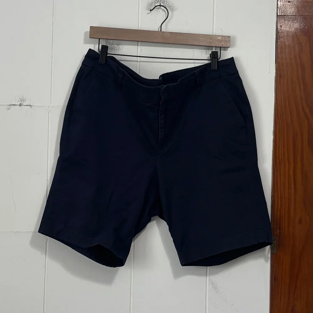 J.Crew Womens Navy Blue Stretch Cotton Chino Shorts Size 14 Mid Rise Casual